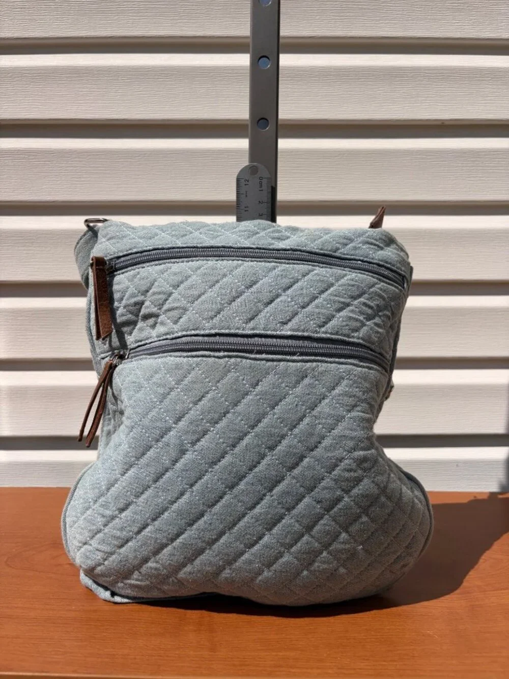 Seven Days Light Blue Quilted Chambray Crossbody Bag Purse Zipper Pockets